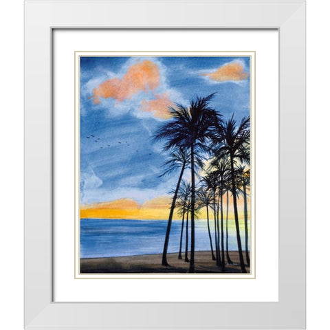 Blue Tropic Nights II White Modern Wood Framed Art Print with Double Matting by Baliko, Linda