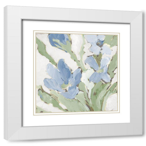 Blue Begonias I White Modern Wood Framed Art Print with Double Matting by Loreth, Lanie