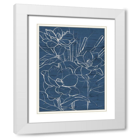 Floral Sketch on Navy II White Modern Wood Framed Art Print with Double Matting by Loreth, Lanie