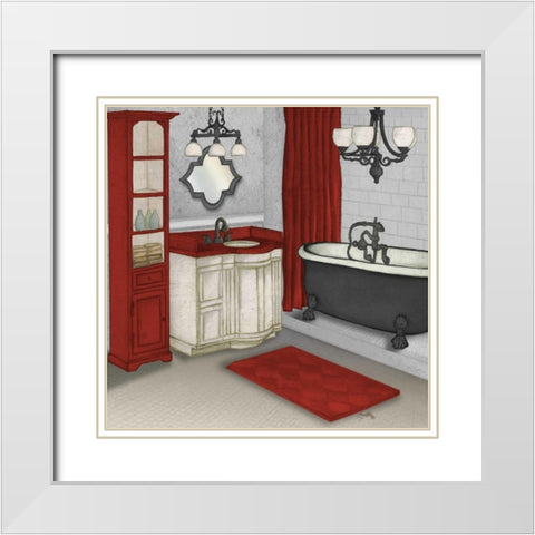 Red Bath Square I White Modern Wood Framed Art Print with Double Matting by Medley, Elizabeth