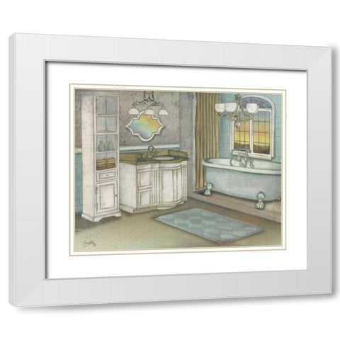 Pastel Bath I White Modern Wood Framed Art Print with Double Matting by Medley, Elizabeth