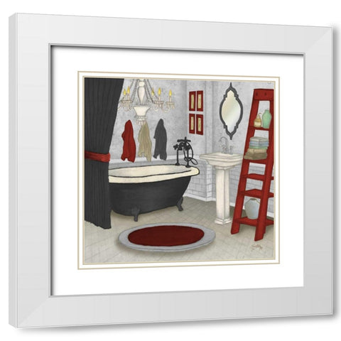 Red Bath Square II White Modern Wood Framed Art Print with Double Matting by Medley, Elizabeth