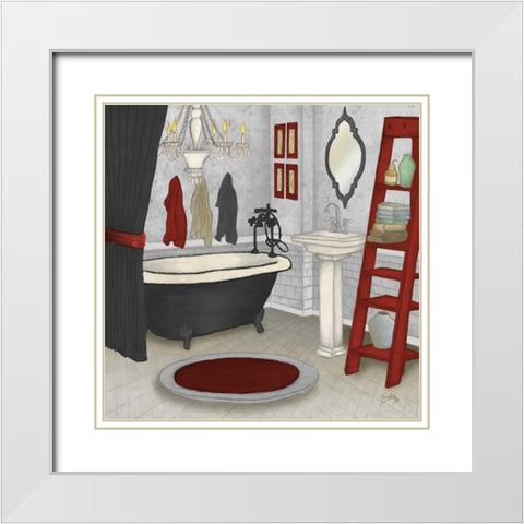 Red Bath Square II White Modern Wood Framed Art Print with Double Matting by Medley, Elizabeth