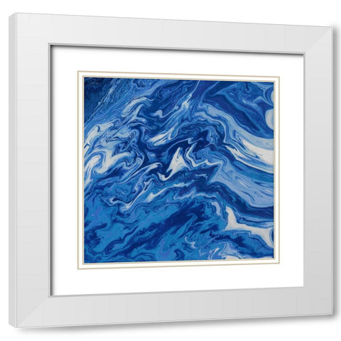 Navy Marble Square White Modern Wood Framed Art Print with Double Matting by Mercado, M.