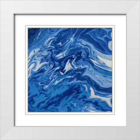 Navy Marble Square White Modern Wood Framed Art Print with Double Matting by Mercado, M.