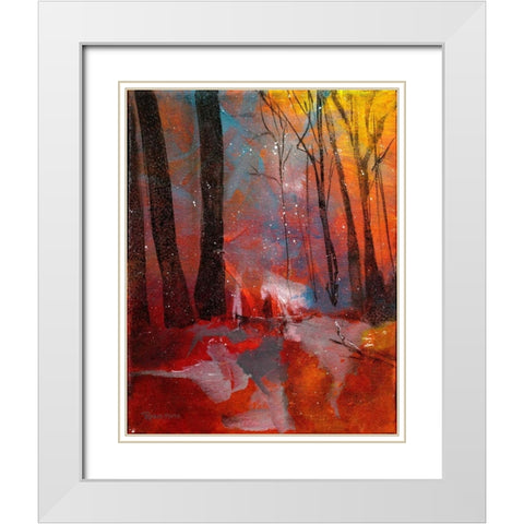 Autumn Meets Winter White Modern Wood Framed Art Print with Double Matting by Maria, Robin