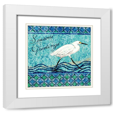 Snowy Egret Seasons Greeting I White Modern Wood Framed Art Print with Double Matting by Biscardi, Nicholas