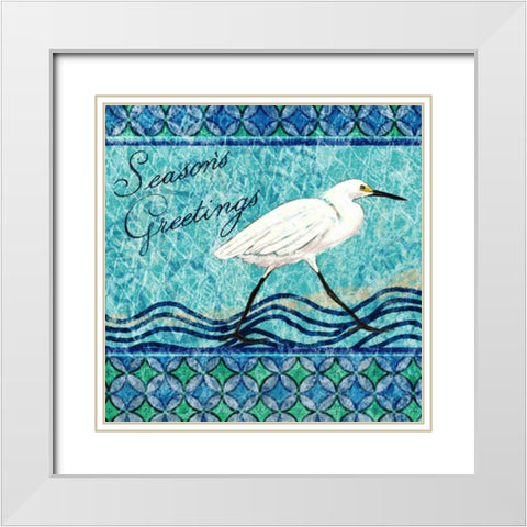 Snowy Egret Seasons Greeting I White Modern Wood Framed Art Print with Double Matting by Biscardi, Nicholas