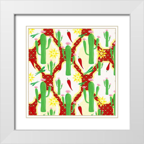 Chili Fiesta Pattern II White Modern Wood Framed Art Print with Double Matting by Metz, Andi