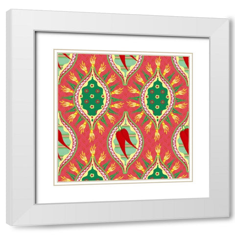 Chili Fiesta Pattern IV White Modern Wood Framed Art Print with Double Matting by Metz, Andi