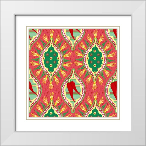 Chili Fiesta Pattern IV White Modern Wood Framed Art Print with Double Matting by Metz, Andi