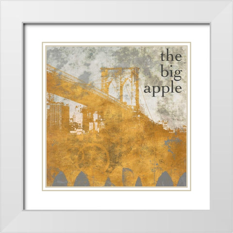 NY Gold Bridge at Dusk I White Modern Wood Framed Art Print with Double Matting by Meneely, Dan
