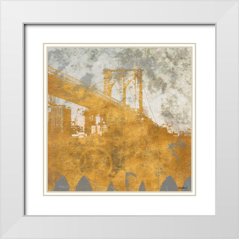 NY Gold Bridge at Dusk I White Modern Wood Framed Art Print with Double Matting by Meneely, Dan