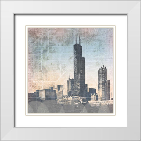 Chicago Skyline I White Modern Wood Framed Art Print with Double Matting by Meneely, Dan