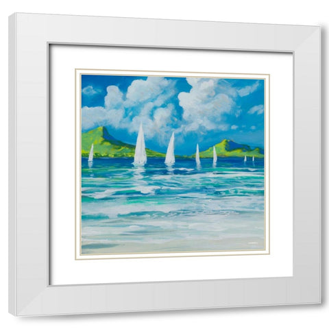 Sail Away Beach I White Modern Wood Framed Art Print with Double Matting by Meneely, Dan