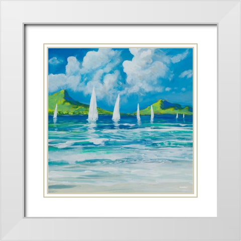Sail Away Beach I White Modern Wood Framed Art Print with Double Matting by Meneely, Dan