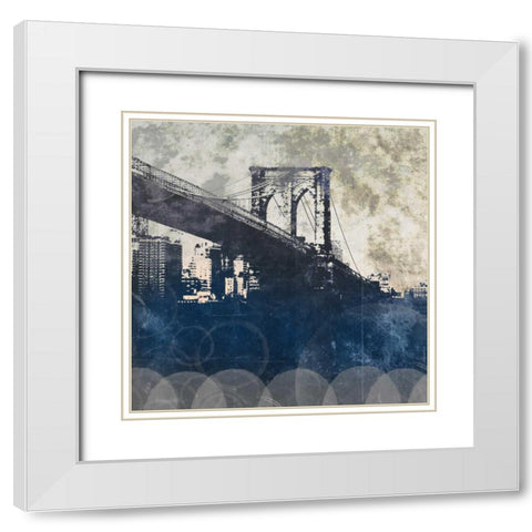 NY Bridge at Dusk I White Modern Wood Framed Art Print with Double Matting by Meneely, Dan