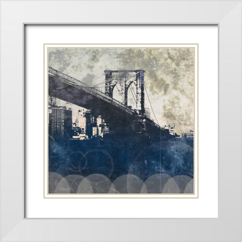 NY Bridge at Dusk I White Modern Wood Framed Art Print with Double Matting by Meneely, Dan