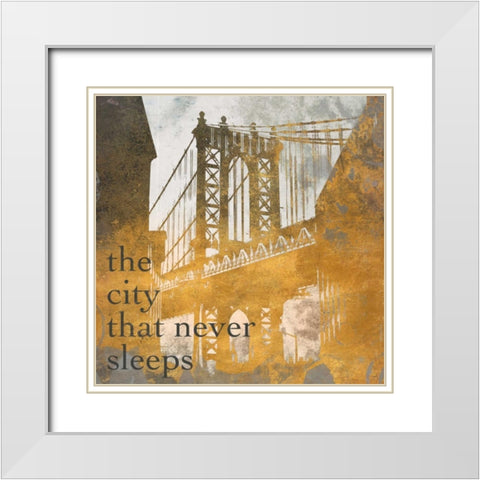 NY Gold Bridge at Dusk II White Modern Wood Framed Art Print with Double Matting by Meneely, Dan