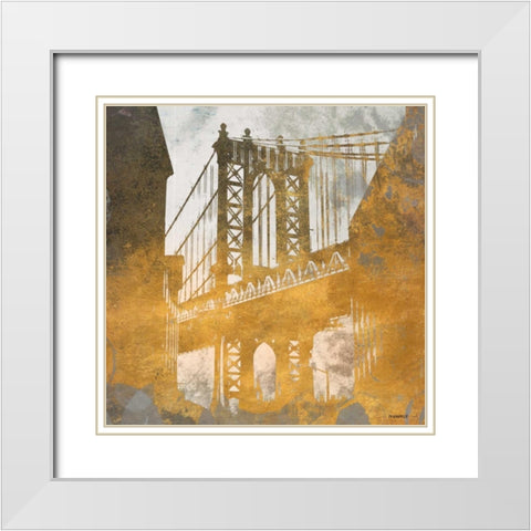 NY Gold Bridge at Dusk II White Modern Wood Framed Art Print with Double Matting by Meneely, Dan