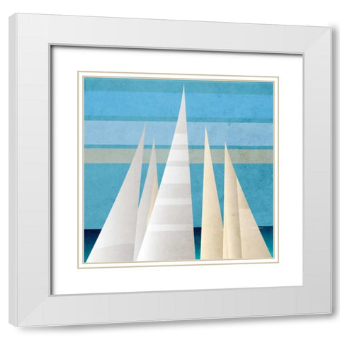 Main Sail Harbor III White Modern Wood Framed Art Print with Double Matting by Meneely, Dan