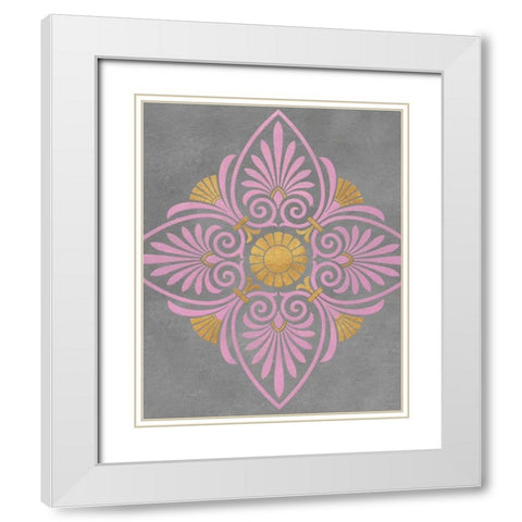 Gray and Pink Medallion I White Modern Wood Framed Art Print with Double Matting by Studio, SD Graphics