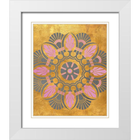 Gray and Pink Medallion II White Modern Wood Framed Art Print with Double Matting by Studio, SD Graphics