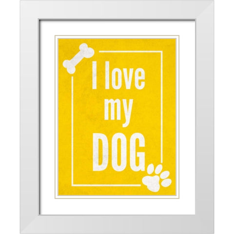 Love my Dog Yellow White Modern Wood Framed Art Print with Double Matting by Studio, Sd Graphics
