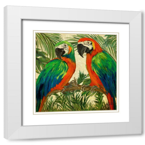 Island Birds Square on Burlap I White Modern Wood Framed Art Print with Double Matting by DeRice, Julie
