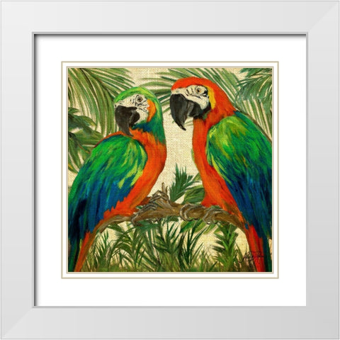 Island Birds Square on Burlap I White Modern Wood Framed Art Print with Double Matting by DeRice, Julie