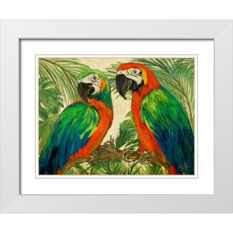 Island Birds on Burlap White Modern Wood Framed Art Print with Double Matting by DeRice, Julie
