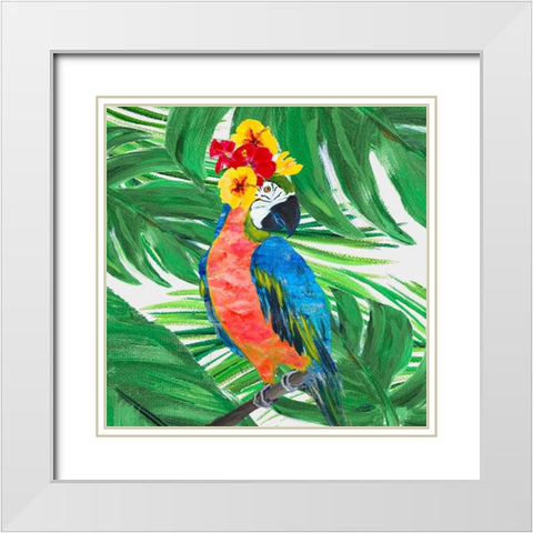 Tropical Island Birds White Modern Wood Framed Art Print with Double Matting by DeRice, Julie