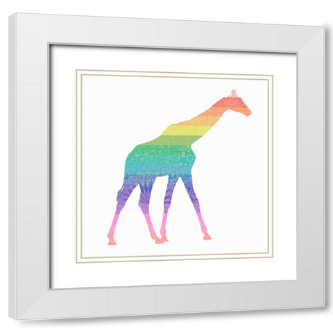 Rainbow Giraffe White Modern Wood Framed Art Print with Double Matting by SD Graphics Studio