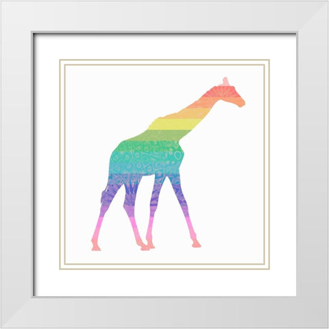 Rainbow Giraffe White Modern Wood Framed Art Print with Double Matting by SD Graphics Studio