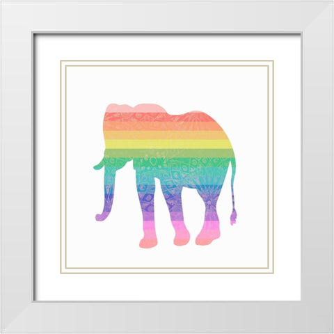 Rainbow Elephant White Modern Wood Framed Art Print with Double Matting by SD Graphics Studio