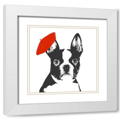 Red Beret Dog White Modern Wood Framed Art Print with Double Matting by SD Graphics Studio