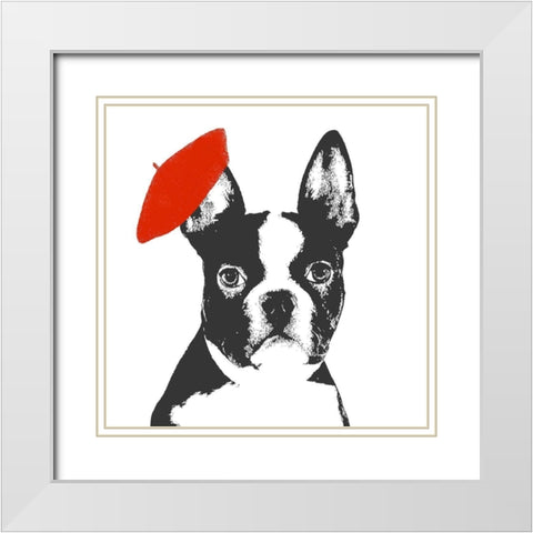 Red Beret Dog White Modern Wood Framed Art Print with Double Matting by SD Graphics Studio
