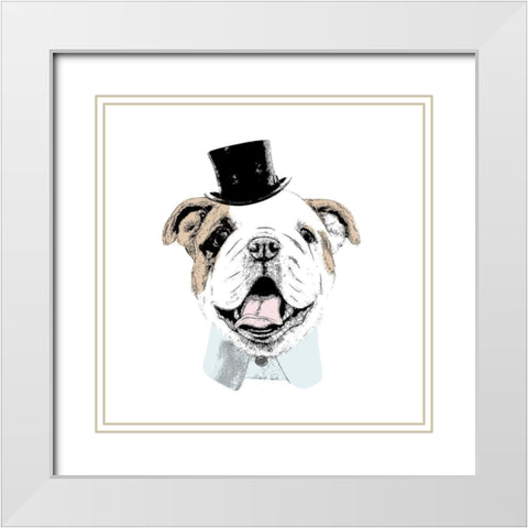 Top Hat Dog White Modern Wood Framed Art Print with Double Matting by SD Graphics Studio