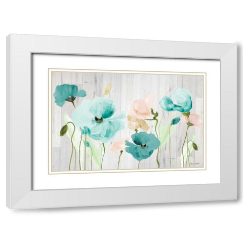 Teal Poppies on Wood White Modern Wood Framed Art Print with Double Matting by Loreth, Lanie