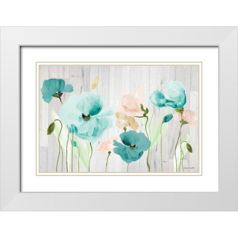 Teal Poppies on Wood White Modern Wood Framed Art Print with Double Matting by Loreth, Lanie