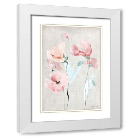 Soft Pink Poppies II White Modern Wood Framed Art Print with Double Matting by Loreth, Lanie