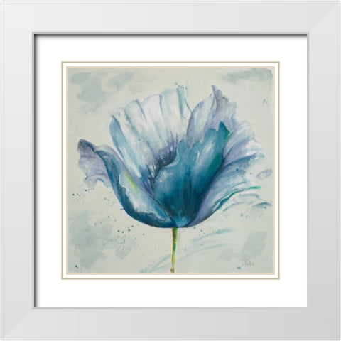 Flower in Blue I White Modern Wood Framed Art Print with Double Matting by Pinto, Patricia
