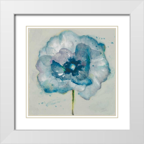 Flower in Blue II White Modern Wood Framed Art Print with Double Matting by Pinto, Patricia