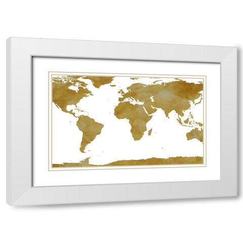 World Map Collection Gold White Modern Wood Framed Art Print with Double Matting by SD Graphics Studio
