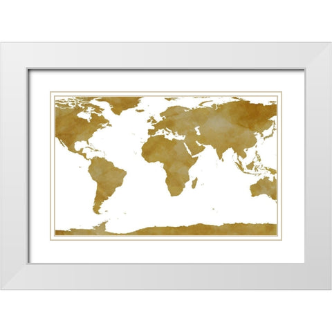 World Map Collection Gold White Modern Wood Framed Art Print with Double Matting by SD Graphics Studio
