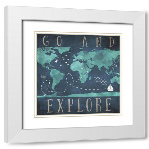 Go and Explore White Modern Wood Framed Art Print with Double Matting by SD Graphics Studio