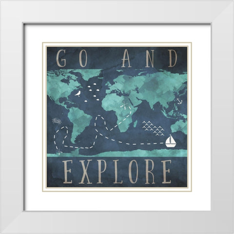 Go and Explore White Modern Wood Framed Art Print with Double Matting by SD Graphics Studio