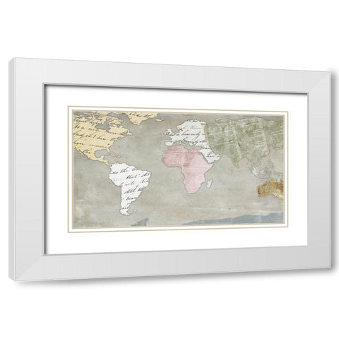 World Map Collection on Beige White Modern Wood Framed Art Print with Double Matting by SD Graphics Studio