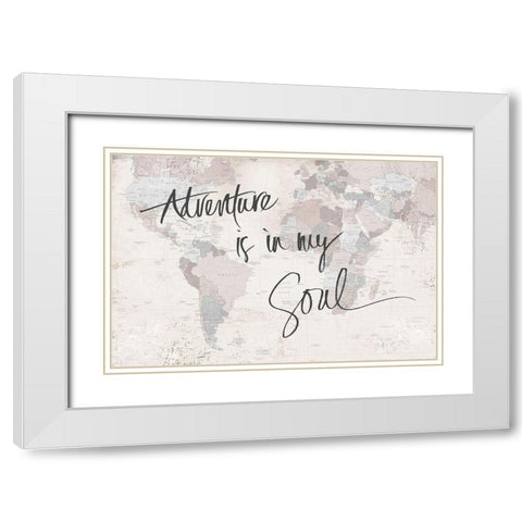 Adventure Map White Modern Wood Framed Art Print with Double Matting by SD Graphics Studio