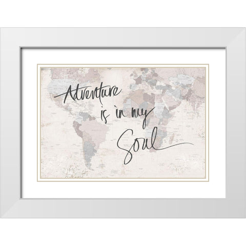 Adventure Map White Modern Wood Framed Art Print with Double Matting by SD Graphics Studio